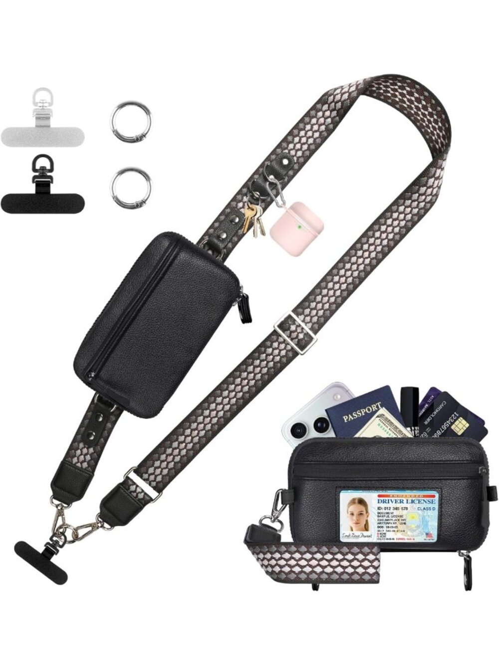 Adjustable Crossbody Phone Strap with RFID Wallet & ID Window - Anti-Theft